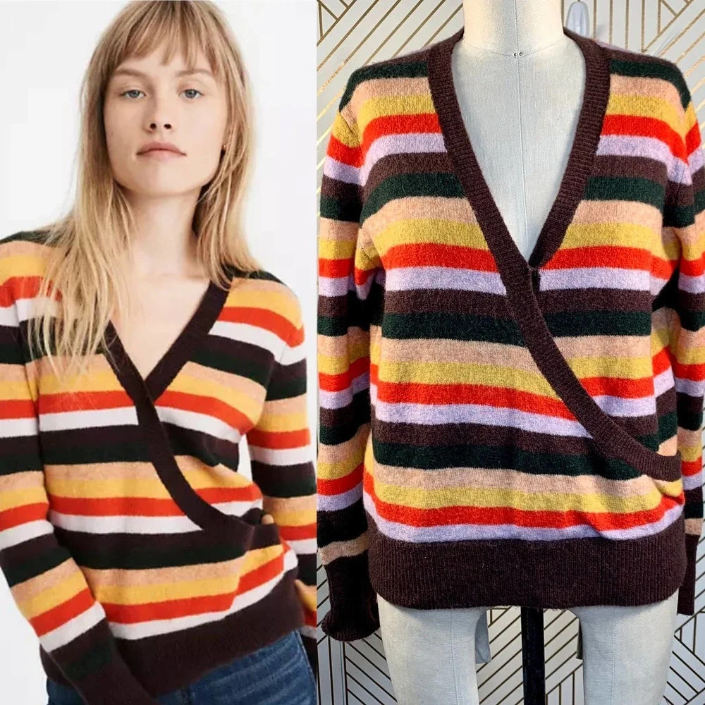 Madewell Wrap-Front Pullover Sweater in Stripe